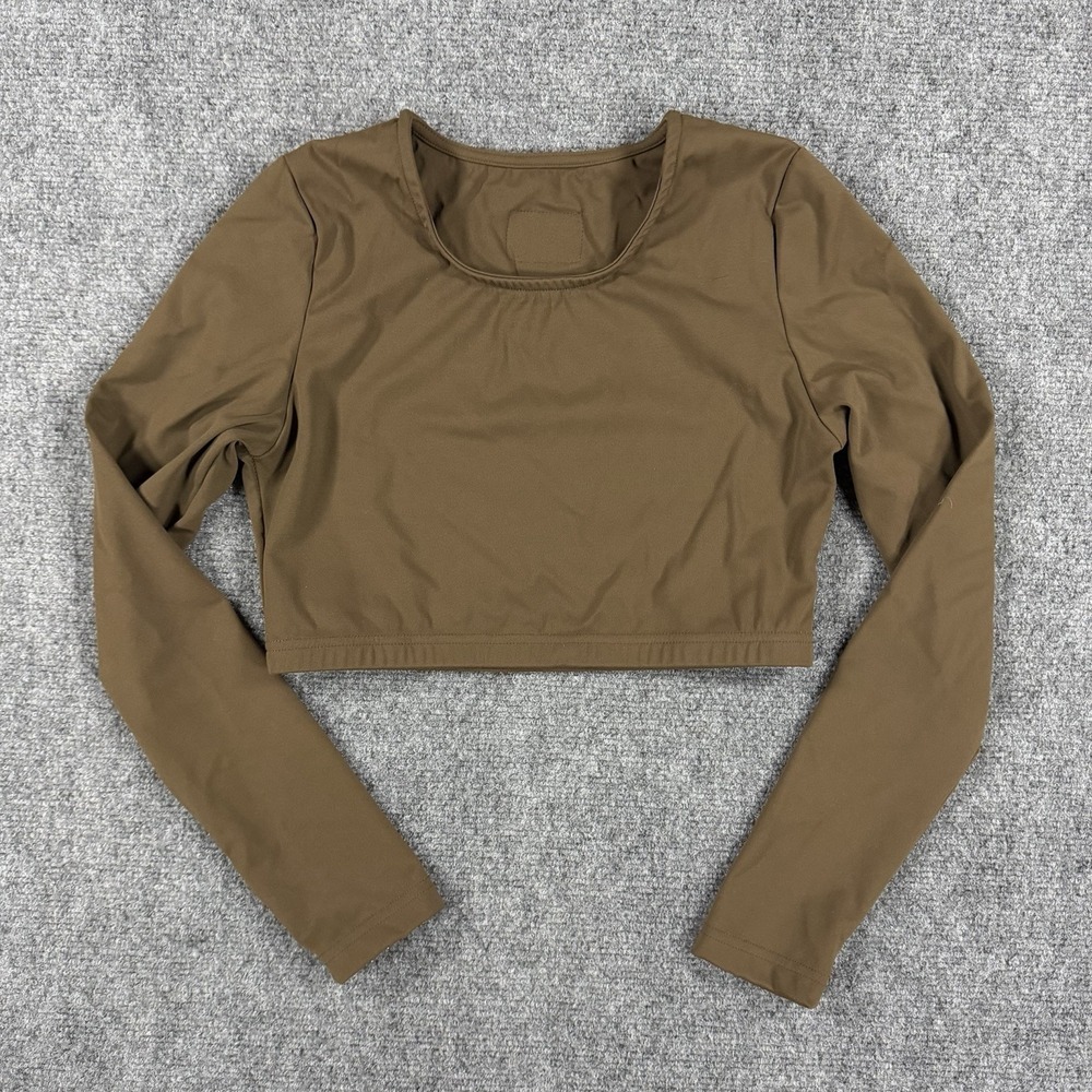 Daily Drills Crop Top Medium Coco Brown Long Sleeve Stretch Active